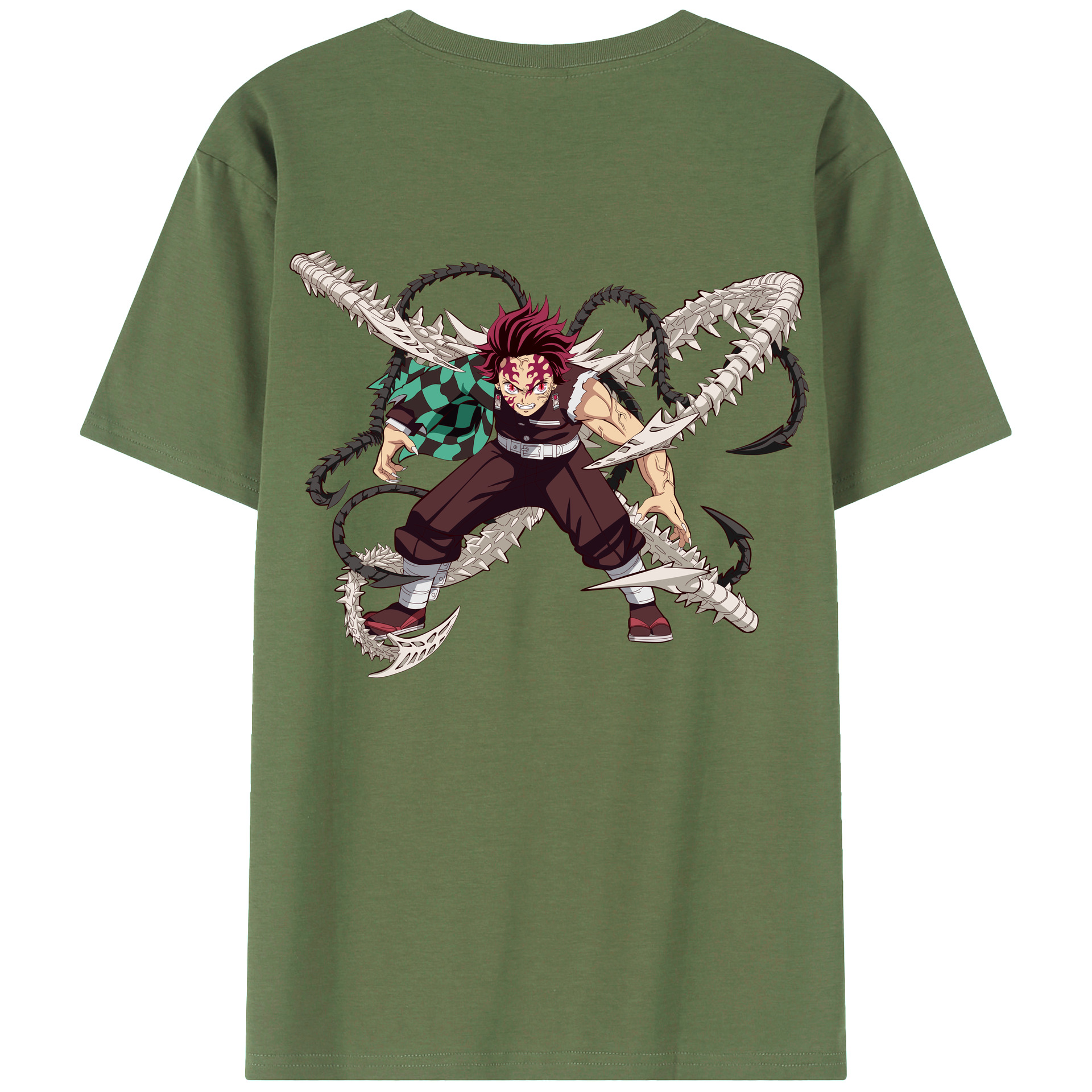 （画像用） 鬼滅の刃 竈門 炭治郎／かまど たんじろう Kamado Tanjirou 綿100％ メンズ半袖Tシャツ（バックプリント） 通気性